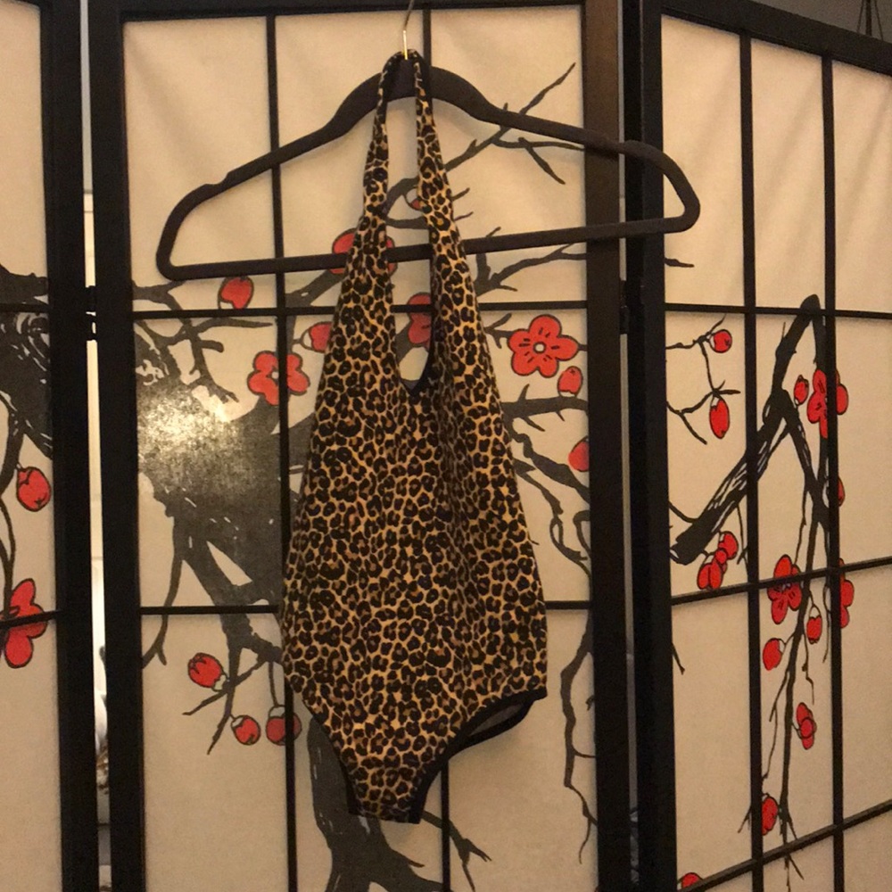 America apparel leopard halter leotard